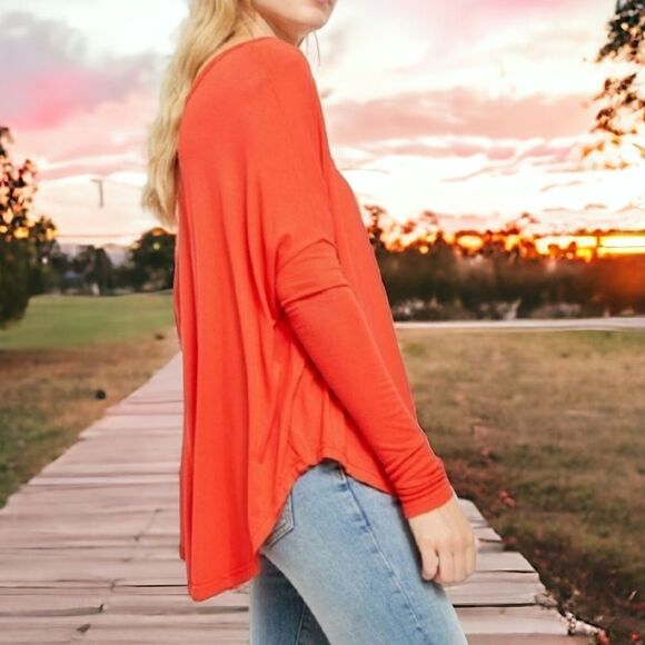 Free People Moonshine Tunic V Neck Oversized Love Glare XS 0/2 Red Orange Top - Picture 6 of 8